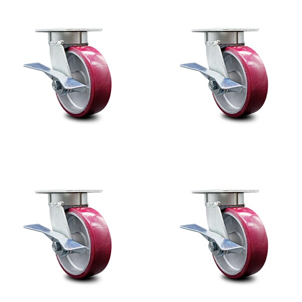 Service Caster 6 Inch Kingpinless Poly on Aluminum Wheel Swivel Caster Set with Brakes SCC SCC-KP30S620-PAR-SLB-4 - main